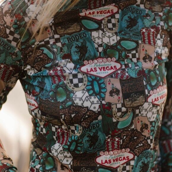 Southwestern Viva Las Cowgirl Mesh Top Vegas Fun New - Picture 3 of 6